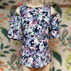 The Limited Floral Watercolor Cold Shoulder Top